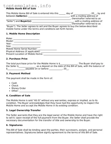 Attorney-Approved Mobile Home Bill of Sale Template