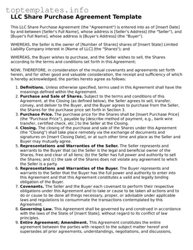 Attorney-Approved LLC Share Purchase Agreement Template