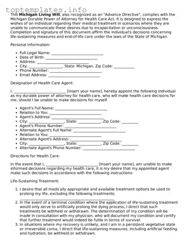 Printable Living Will Document for the State of Michigan