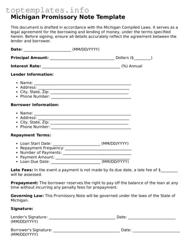 Printable Promissory Note Document for the State of Michigan