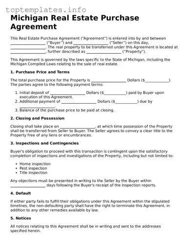 Printable Real Estate Purchase Agreement Document for the State of Michigan