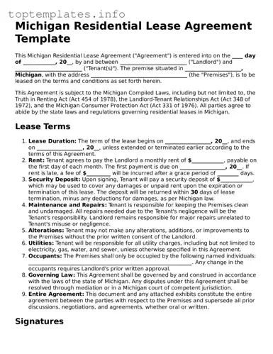 Printable Lease Agreement Document for the State of Michigan