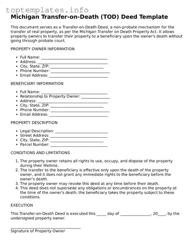 Printable Transfer-on-Death Deed Document for the State of Michigan