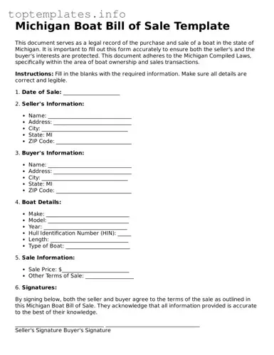 Printable Boat Bill of Sale Document for the State of Michigan