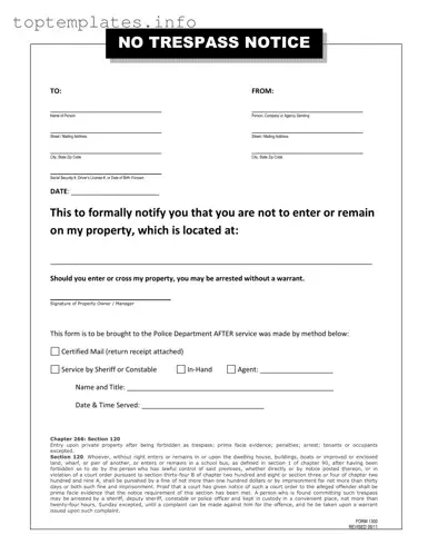 Fill in Your No Trespassing Letter Form