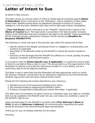 Attorney-Approved Letter of Intent to Sue Template