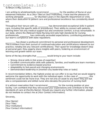 Attorney-Approved Nursing Letter of Recommendation Template