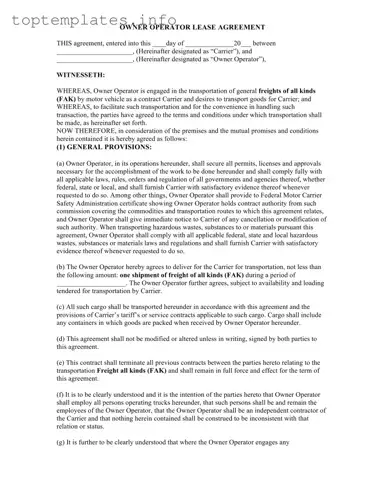 Fill in Your Owner Operator Lease Agreement Form