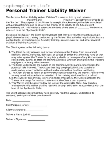 Attorney-Approved Personal Trainer Liability Waiver Template