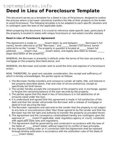 Attorney-Approved Deed in Lieu of Foreclosure Template