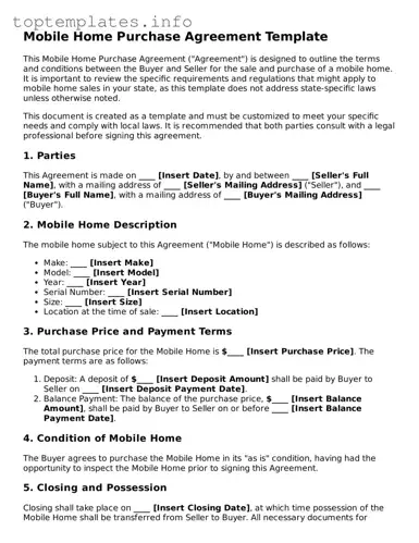 Attorney-Approved Mobile Home Purchase Agreement Template