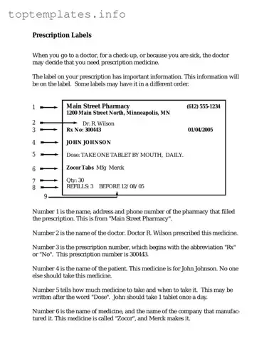 Fill in Your Prescription Label Form