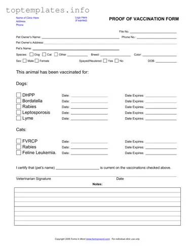 Fill in Your Proof Of Vaccination Dog Form