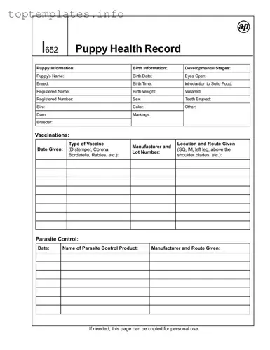 Fill in Your Puppy Health Record Form