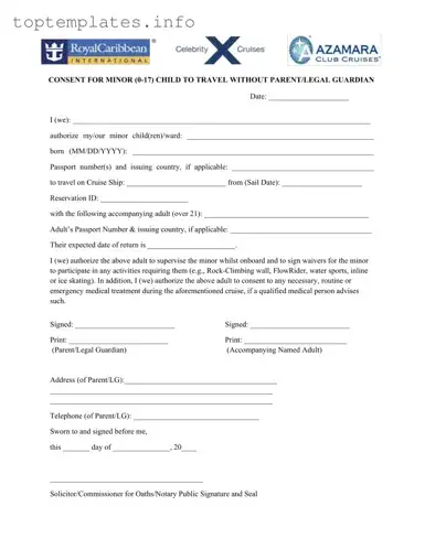 Fill in Your Royal Caribbean Parental Consent Form