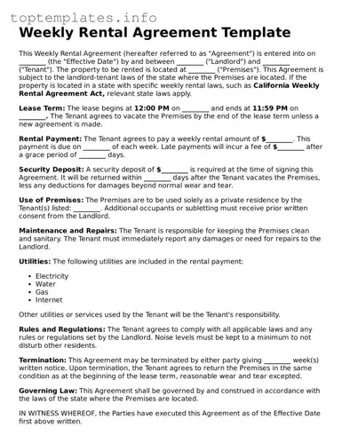 Attorney-Approved Weekly Rental Agreement Template