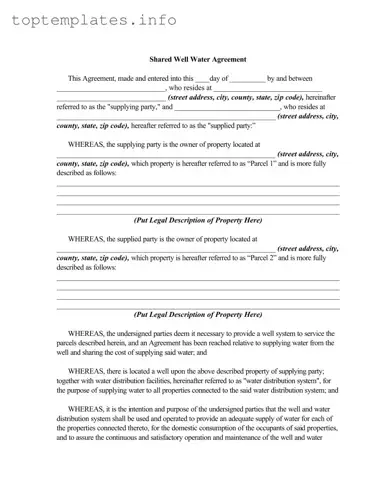Fill in Your Shared Well Agreement Form