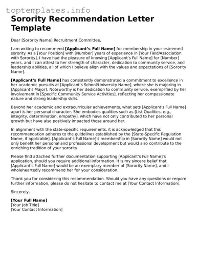 Attorney-Approved Sorority Recommendation Letter Template