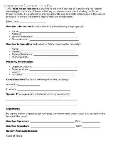 Printable Deed Document for the State of Texas