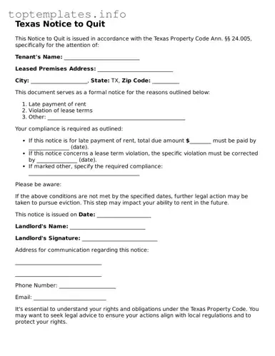 Printable Notice to Quit Document for the State of Texas