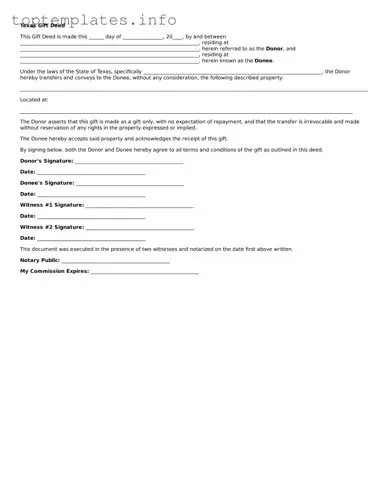 Printable Gift Deed Document for the State of Texas