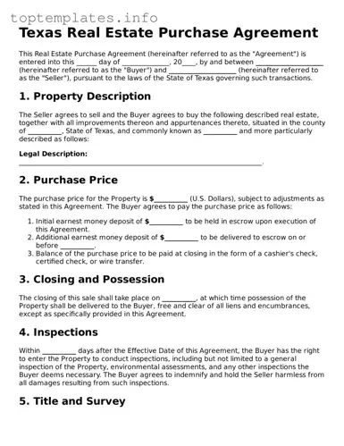 Printable Real Estate Purchase Agreement Document for the State of Texas