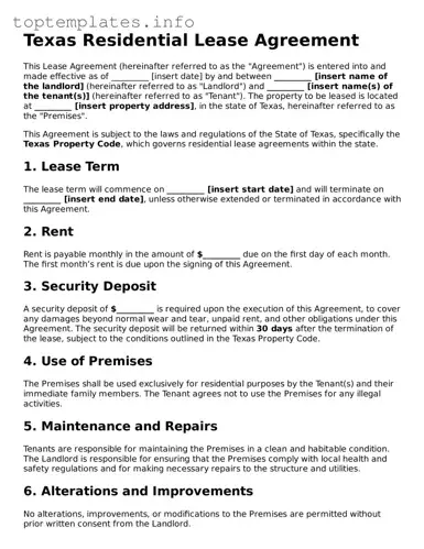 Printable Lease Agreement Document for the State of Texas