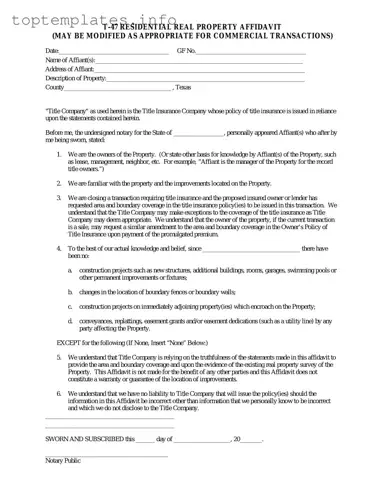 Fill in Your Texas residential property affidavit T-47 Form