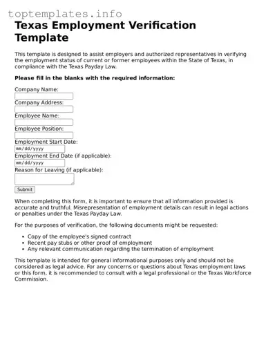 Printable Employment Verification Document for the State of Texas