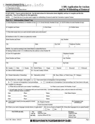 Fill in Your USCIS I-589 Form