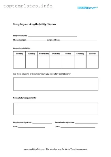 Fill in Your Employee Availability Form