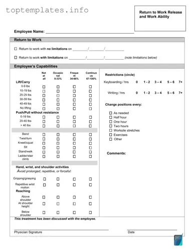 Fill in Your Work Release Form