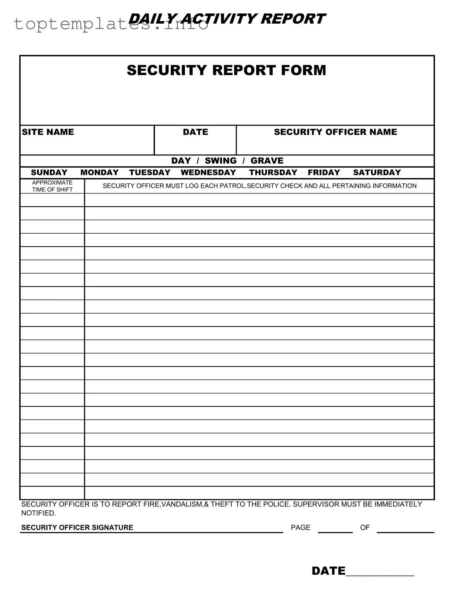 Fill in Your Security Guard Daily Report Sample Form