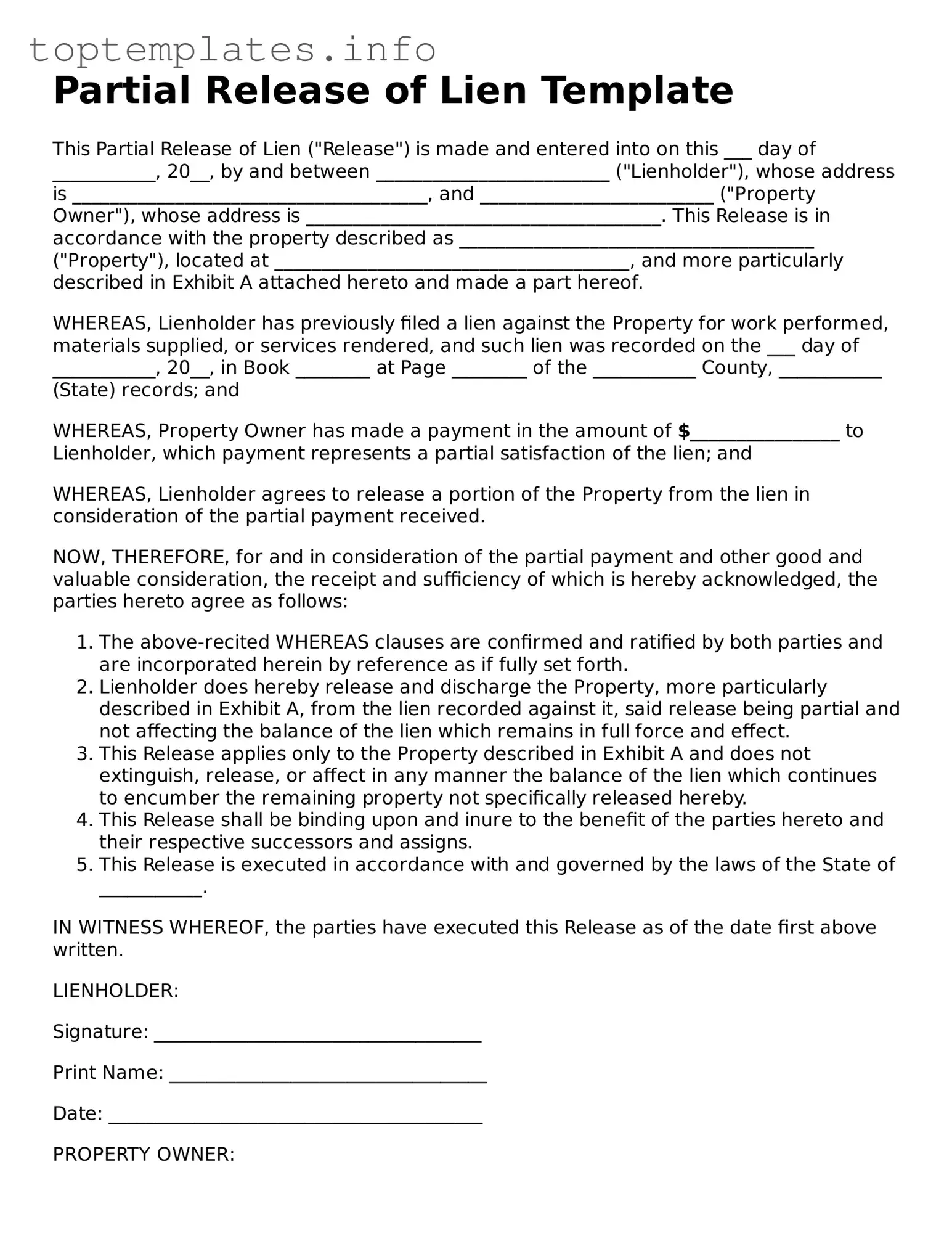 Attorney-Approved Partial Release of Lien Template