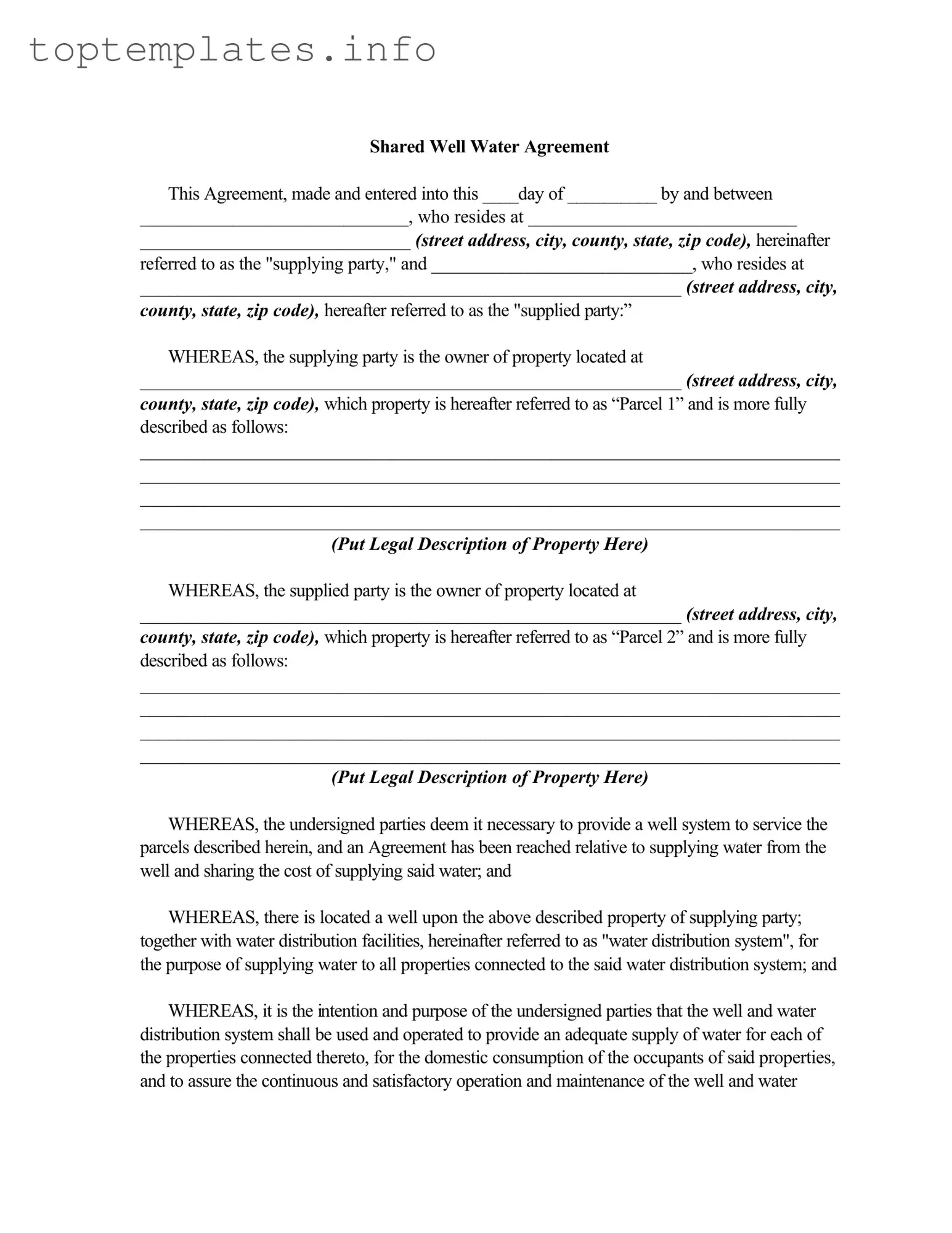 Fill in Your Shared Well Agreement Form