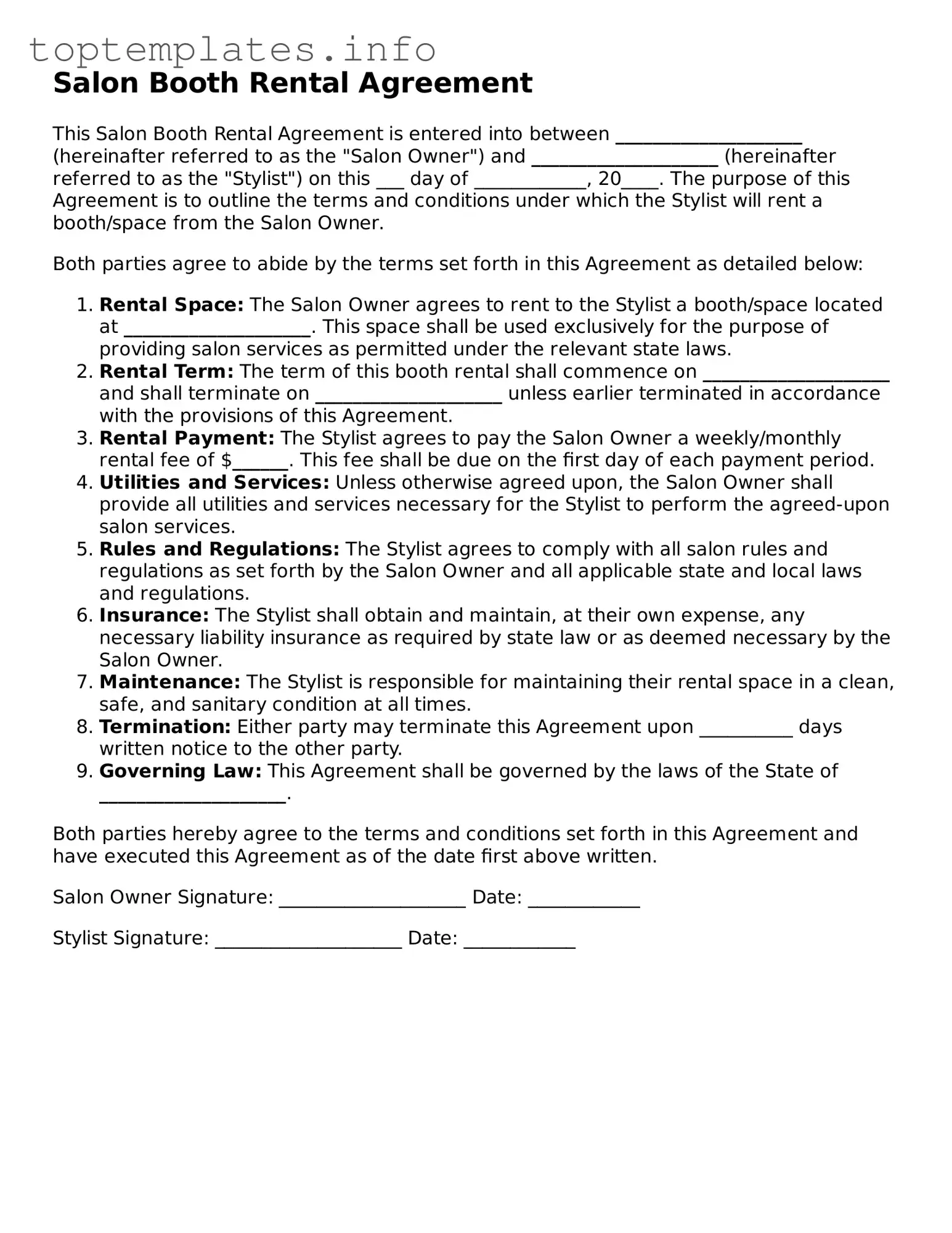 Attorney-Approved Salon Booth Rental Agreement Template