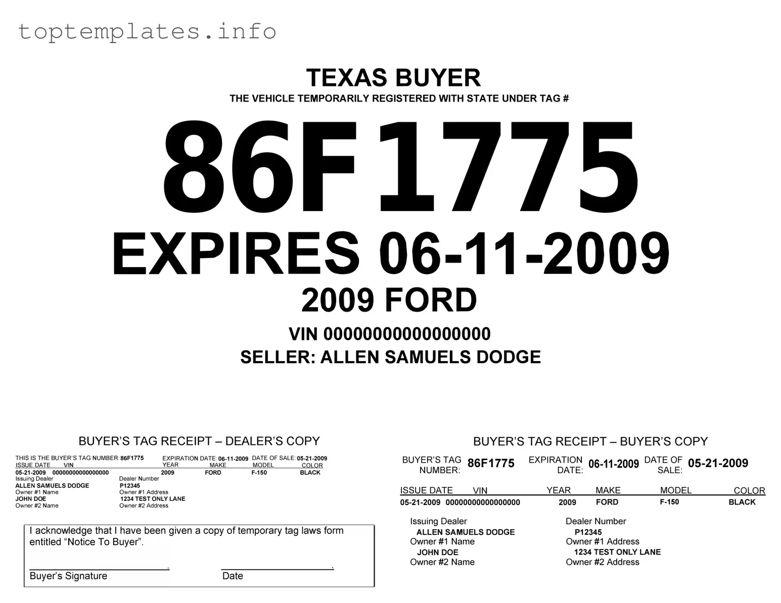 Fill in Your Texas Temporary Tag Form