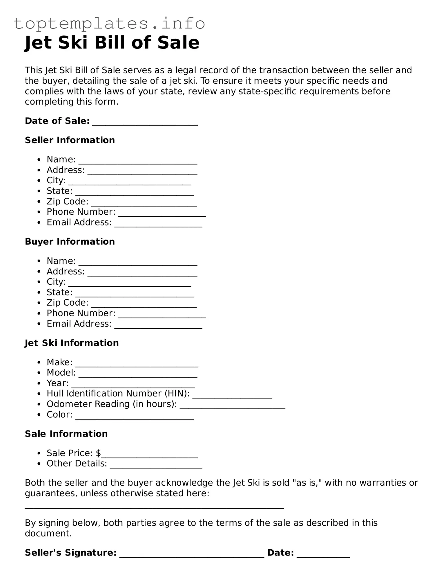 Attorney-Approved Jet Ski Bill of Sale Template
