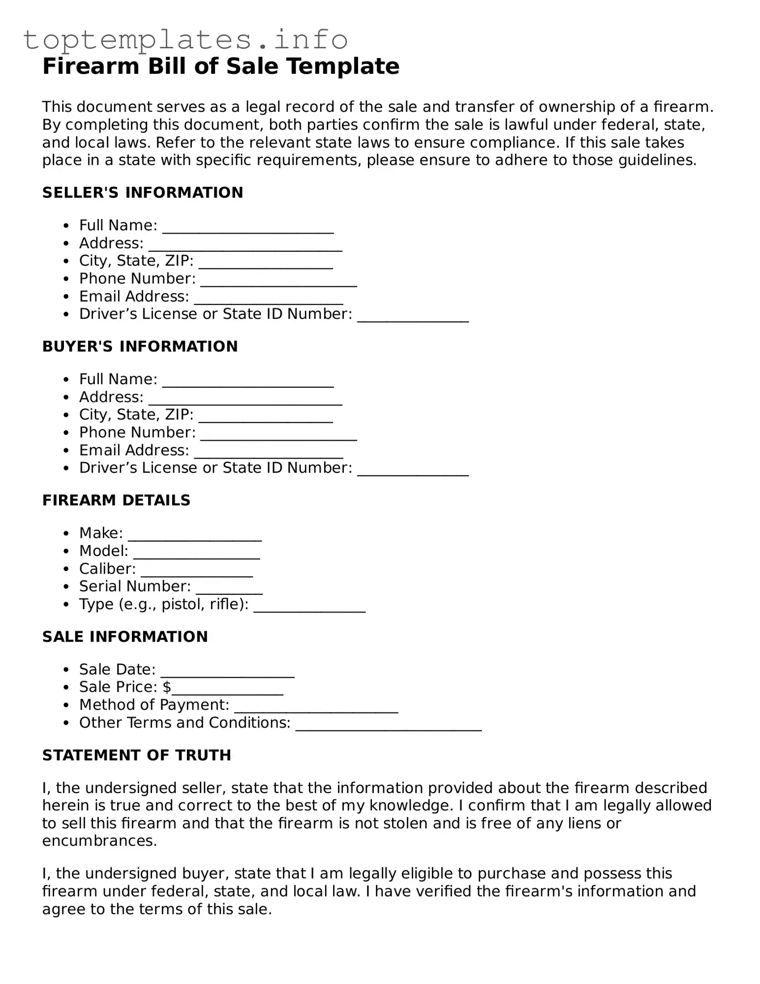 Attorney-Approved Firearm Bill of Sale Template