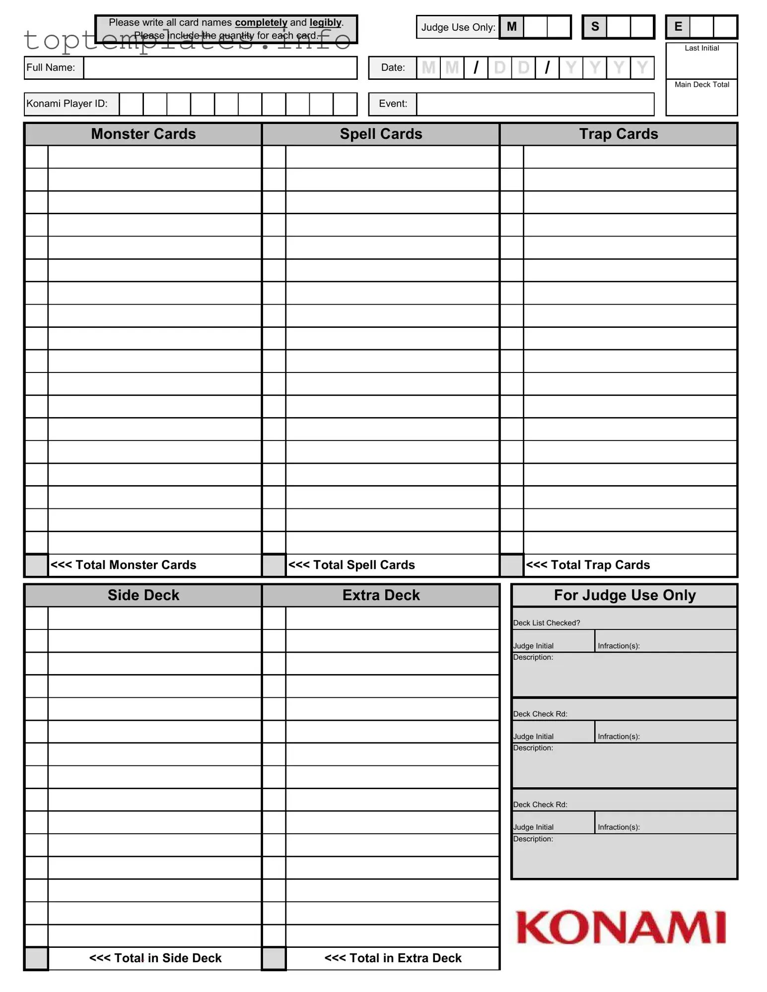 Fill in Your Konami Decklist Form
